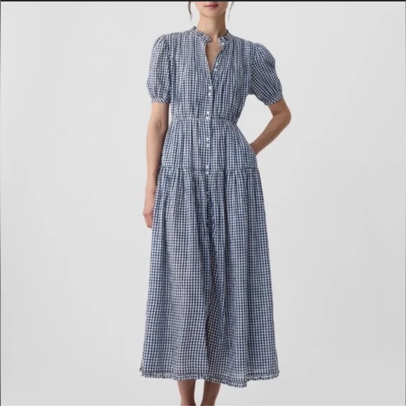 GAP GAP X DÔEN Gingham LONG Dress Maxi dress Large, Navy gingham - Picture 1 of 7